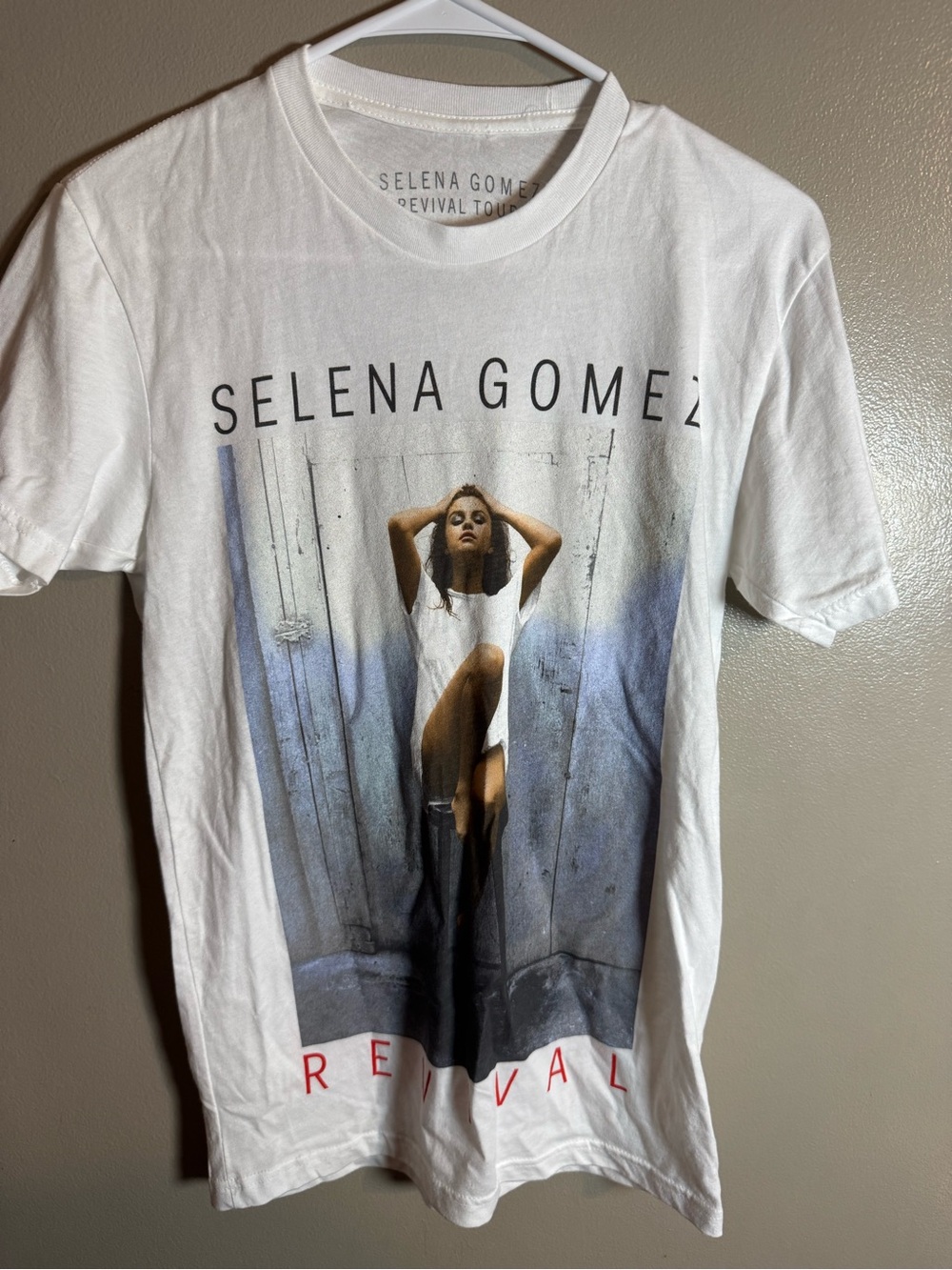 Selena Gomez White Revival Tour Graphic Tee with Photographic Print